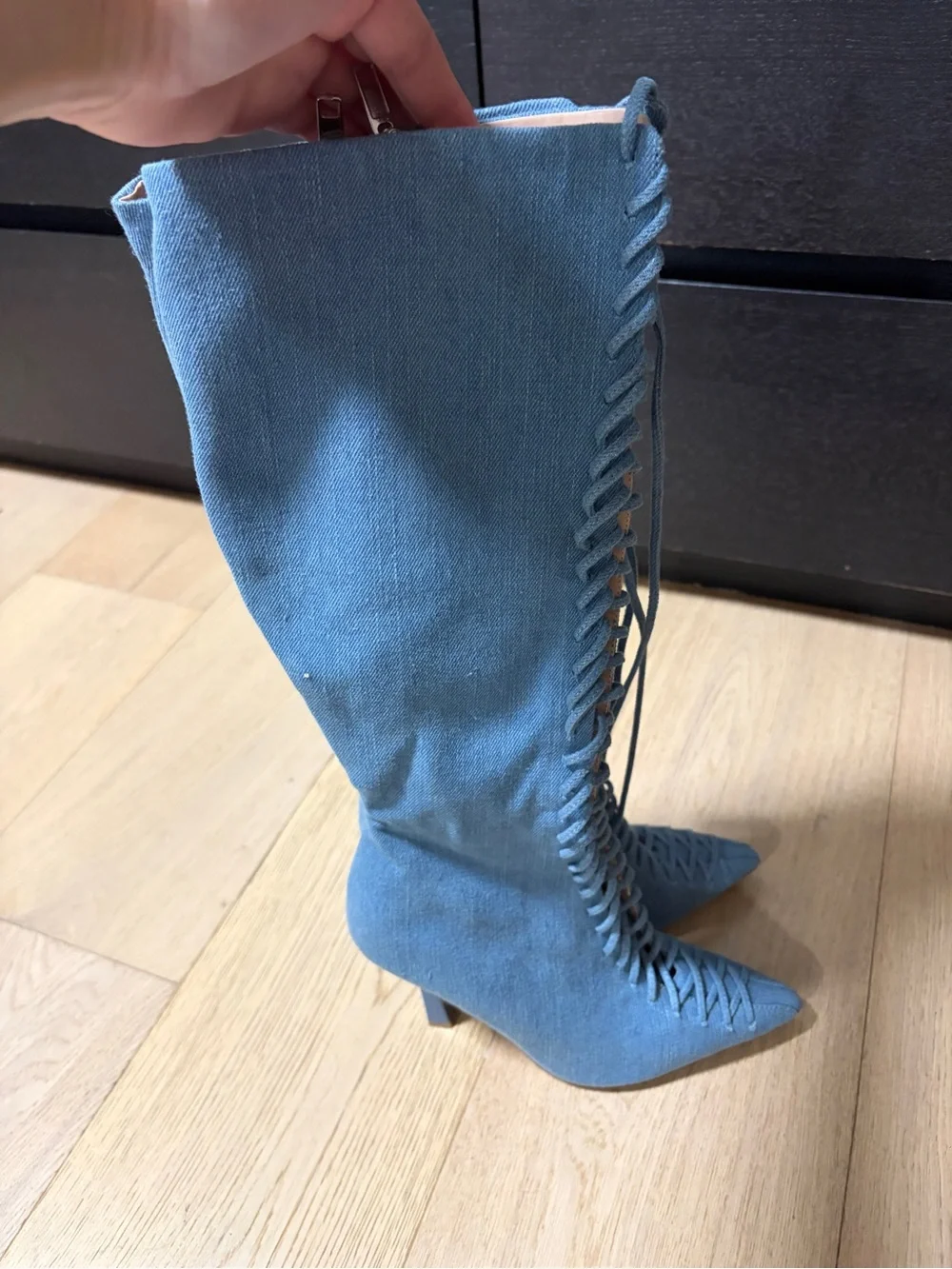 Steve Madden Blue Lace-Up Over-the-Knee Pointed Toe Boots
